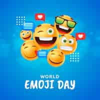 Vetor grátis ilustração realista do dia mundial emoji com emoticons