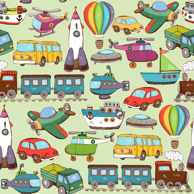 ilustração vetorial cartoon transporte padrão sem emenda