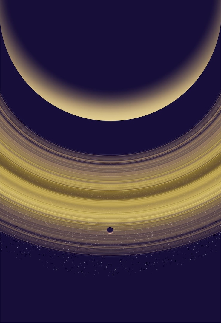 Vetor grátis ilustração vetorial de ciência de um planeta anel gigante com sua lua em órbita