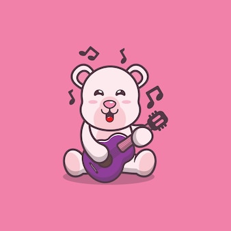 Ilustração vetorial de desenho animado bonito urso polar tocando guitarra