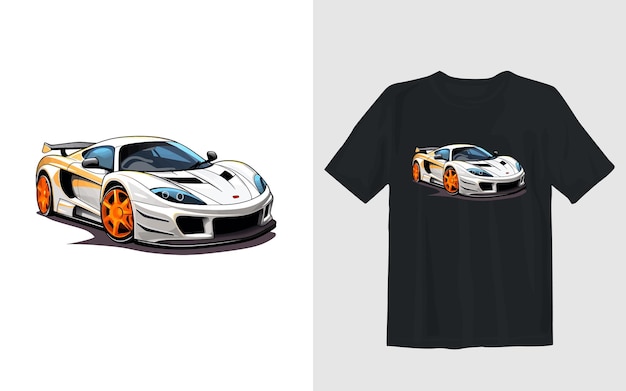 Ilustração vetorial de desenho animado de carro esportivo design de camiseta de carro esportivo