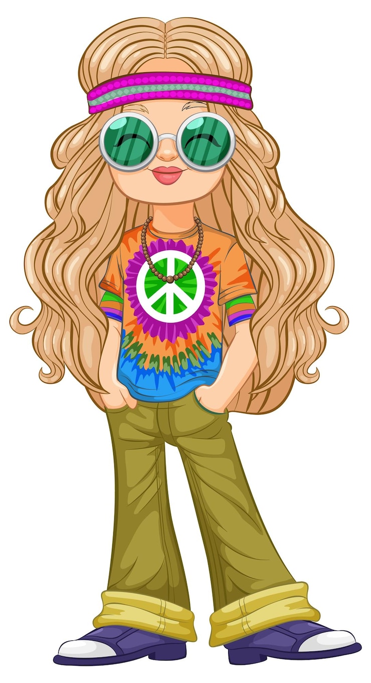 Vetor grátis ilustração vetorial de groovy hippie girl