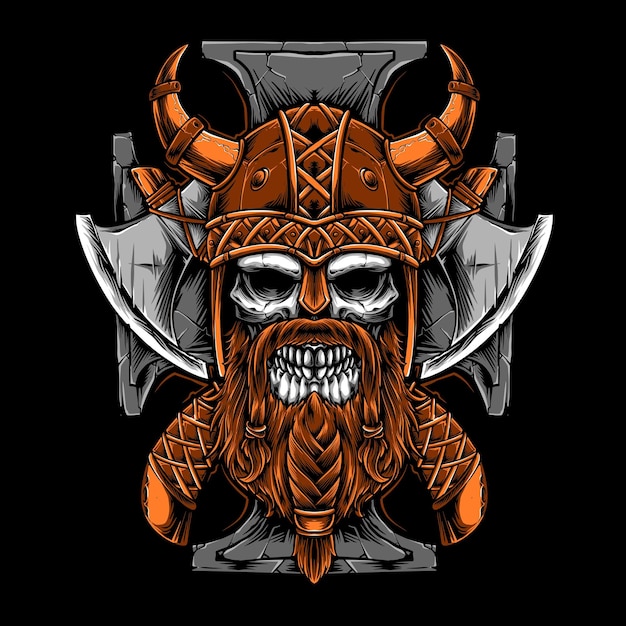 Ilustração vetorial de guerreiro de caveira viking