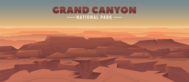 Ilustração vetorial do Parque Nacional do Grand Canyon Paisagem natural com montanhas planas