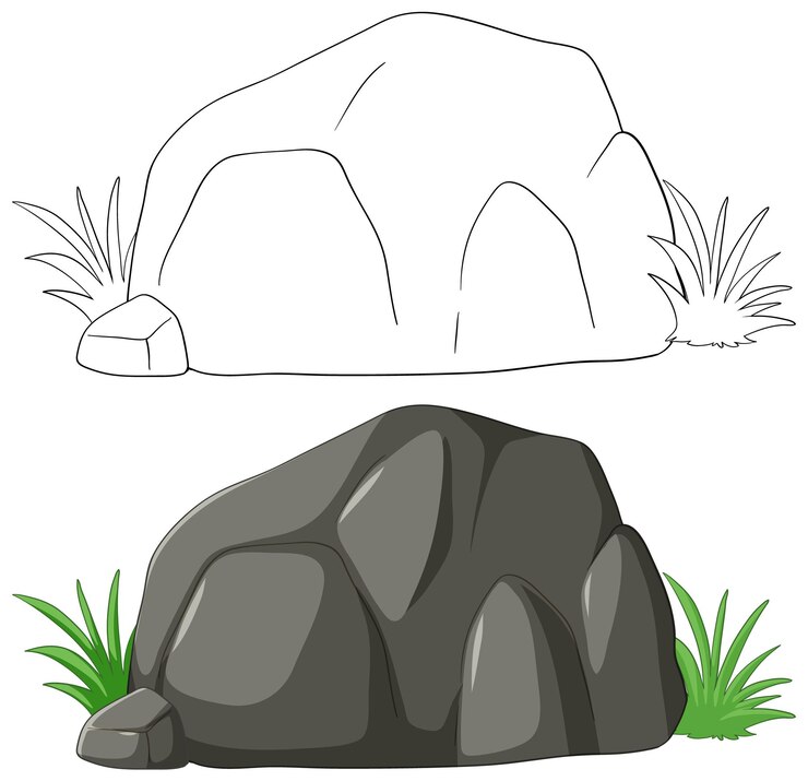 Vetor grátis ilustração vetorial estilizada de rochas e grama
