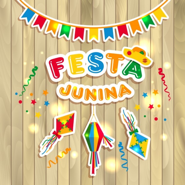 Ilustração vetorial festa junina em de madeira