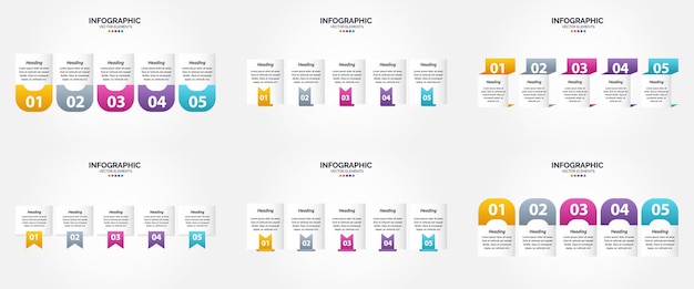 Vetor grátis ilustração vetorial infográficos de 5 etapas conjunto de design plano para folheto publicitário e revista pacote com 123