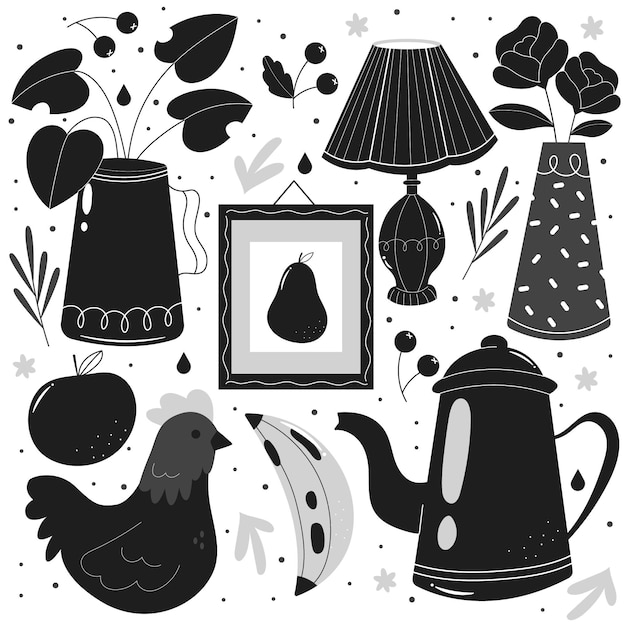 Ilustrações coloridas desenhadas à mão