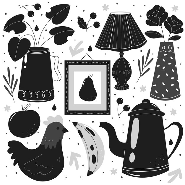 Ilustrações coloridas desenhadas à mão