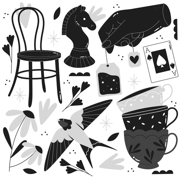 Ilustrações coloridas desenhadas à mão