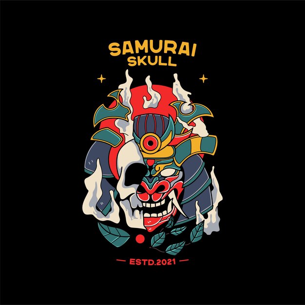 Ilustrações de capacete de samurai com caveira