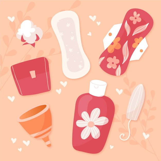 Vetor grátis ilustrações de produtos de higiene feminina