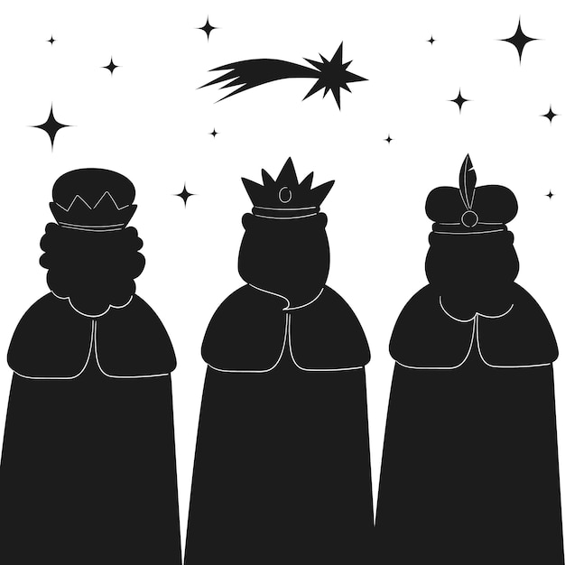 Ilustrações de silhueta plana reyes magos