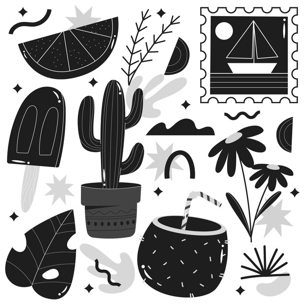 Ilustrações desenhadas à mão sem cores