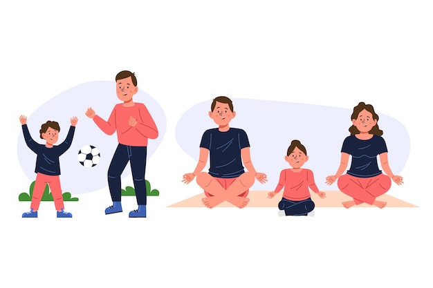Ilustradas cenas familiares desenhadas à mão