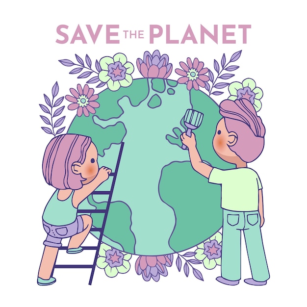 Ilustrado com salvar o conceito de planeta