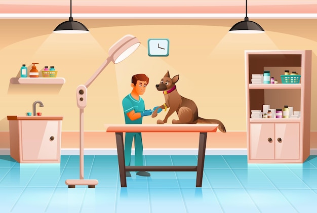 Vetor grátis imagem de desenho animado da clínica veterinária