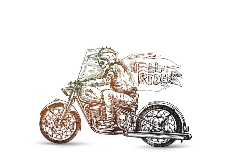 Vetor grátis impressão de camiseta hell rider com foice andando de moto
