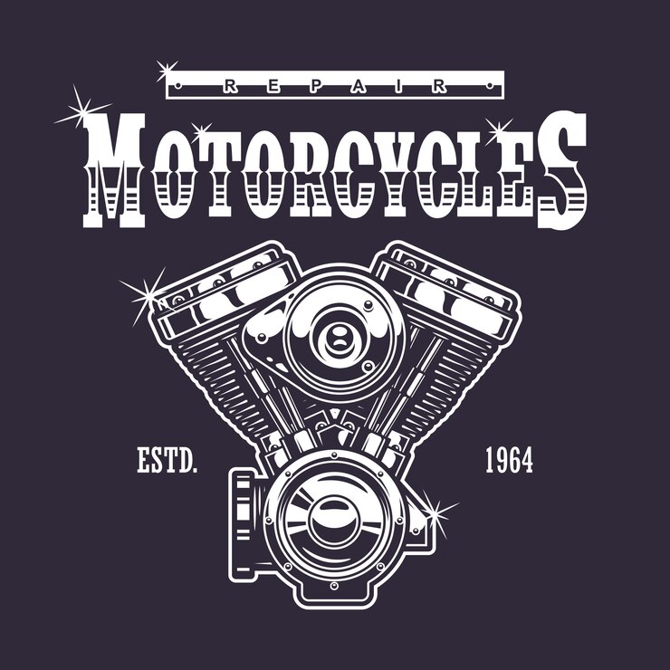Vetor grátis impressão de motocicleta vintage. monocromático em fundo escuro
