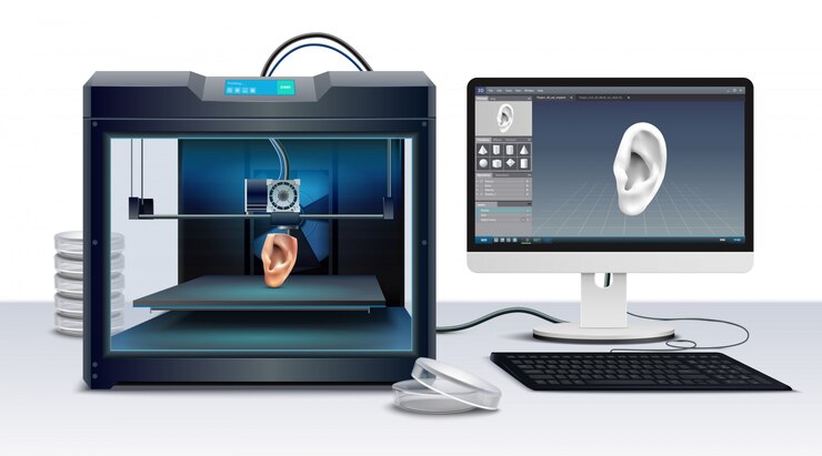 Vetor grátis impressão em 3d de ilustração em vetor composição realista orelha humana