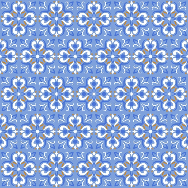 Impressão em azulejo ou padrão de mosaico sem costura de textura cerâmica azul.