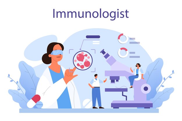 Imunologista profissional Ideia de prevenção de vírus de saúde Terapia imunológica e vacinação Ilustração vetorial isolada em estilo cartoon