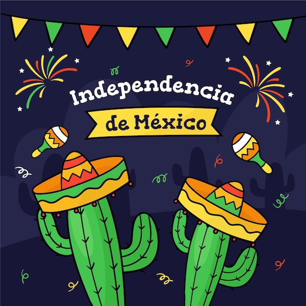 Independencia de méxico com cactos e chapéus