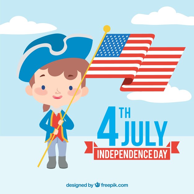 Independência, dia, fundo, personagem, segurando, bandeira
