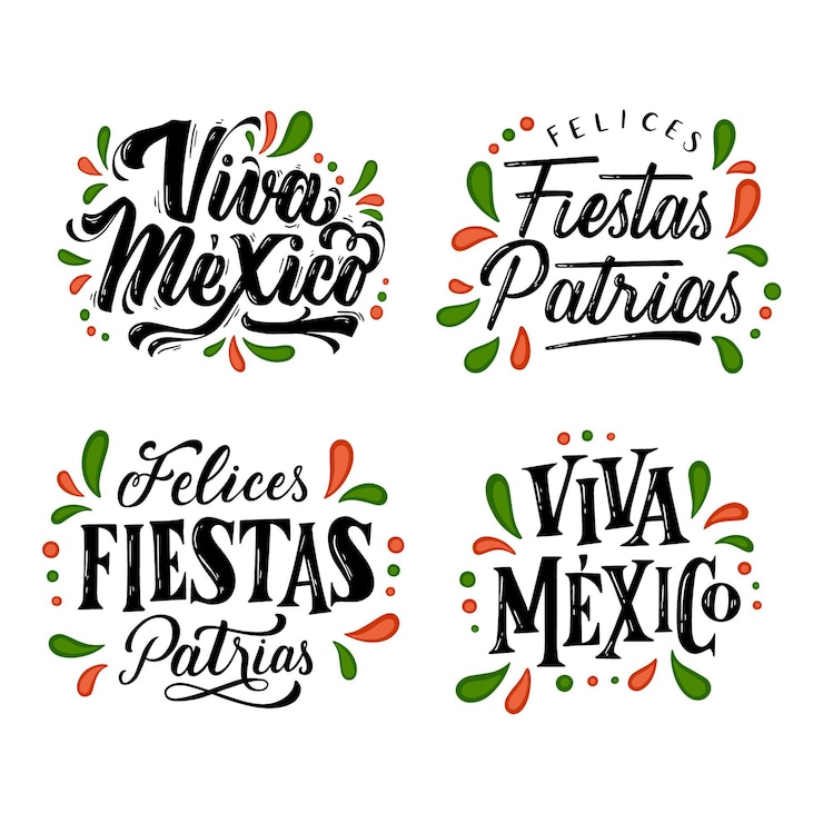 Vetor grátis independência do méxico letras distintivos