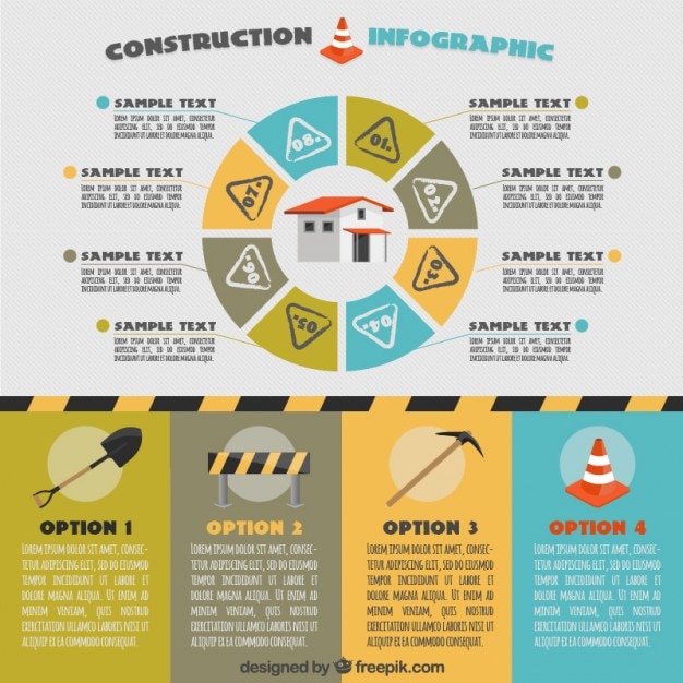 Infografia construção com gráfico circular