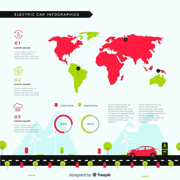 Vetor grátis infografia de carro elétrico