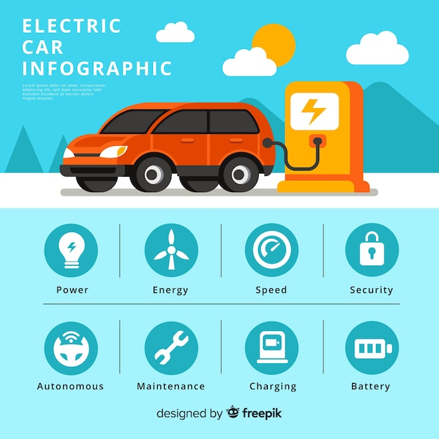 Vetor grátis infografia de carro elétrico