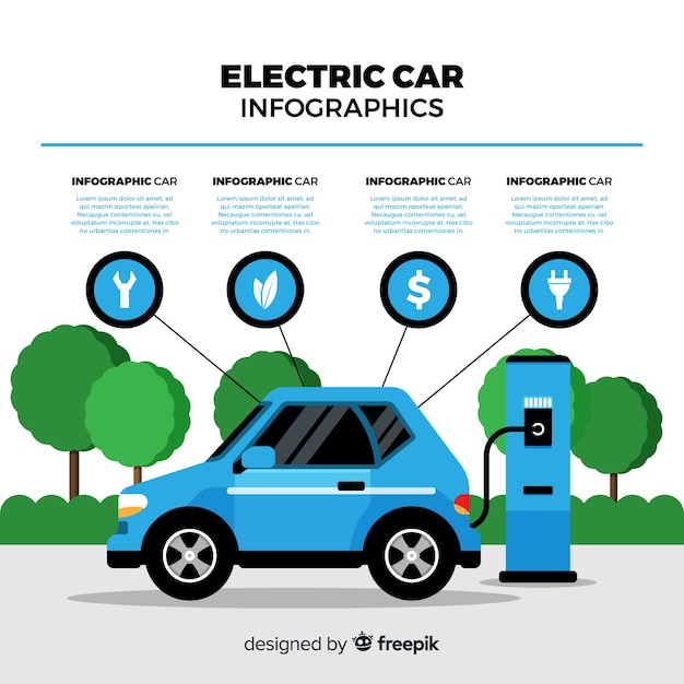 Vetor grátis infografia de carro elétrico