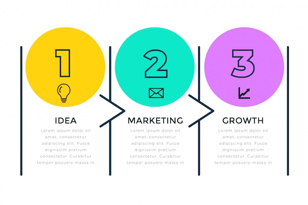 Infografia de negócios de três etapas em estilo de linha