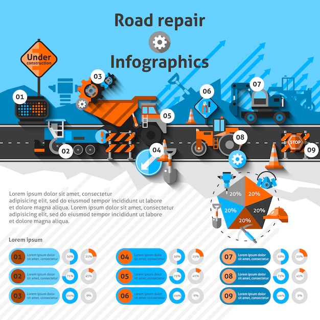 Vetor grátis infografia de reparação de estrada