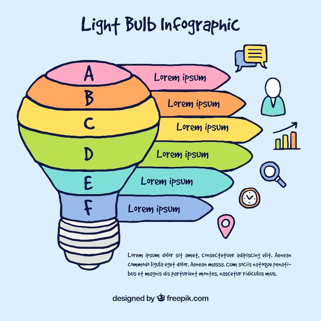 Vetor grátis infografia desenhada a mão com uma lâmpada