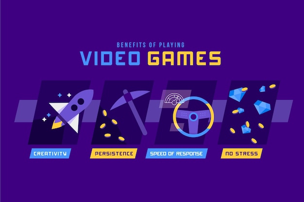 Vetor grátis infográfico benefícios de jogar videogame