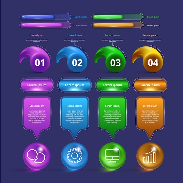 Infográfico brilhante 3d colorido