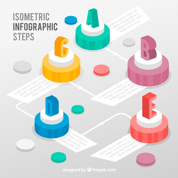 Infográfico colorido passos coleção em estilo isométrico