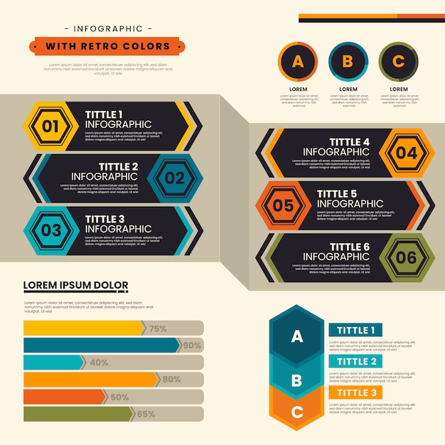 Infográfico com cores retrô em design plano