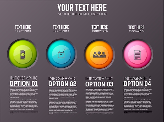 Vetor grátis infográfico com quatro opções de parágrafos de texto editável e ícone de círculo apropriado