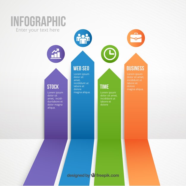 Infográfico com setas coloridas