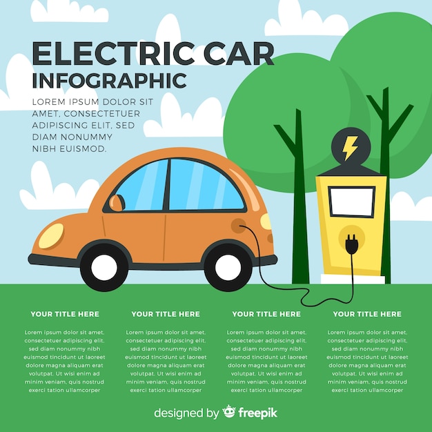 Infográfico de carro elétrico desenhado de mão