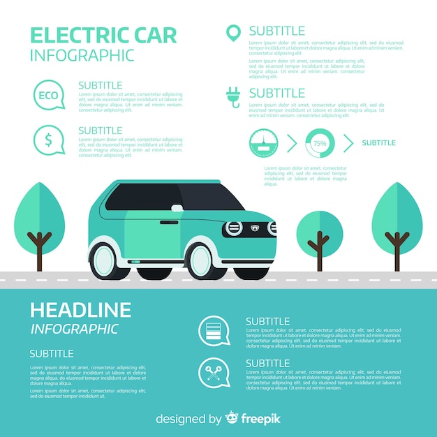 Vetor grátis infográfico de carro elétrico