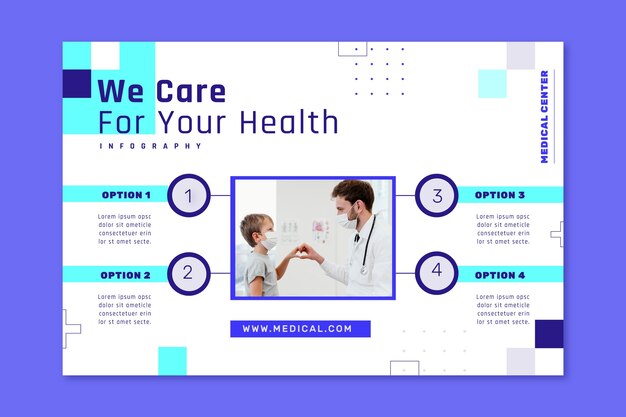 Infográfico de centro médico de design plano