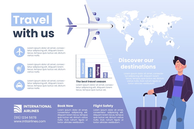 Infográfico de companhia aérea desenhada de mão