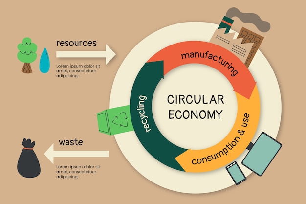 Infográfico de economia circular de design plano desenhado à mão