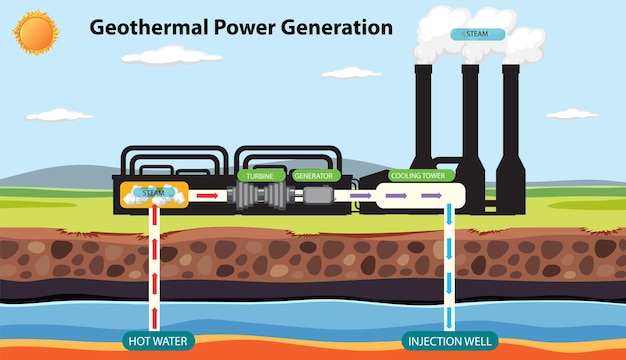 Vetor grátis infográfico de geração de energia geotérmica