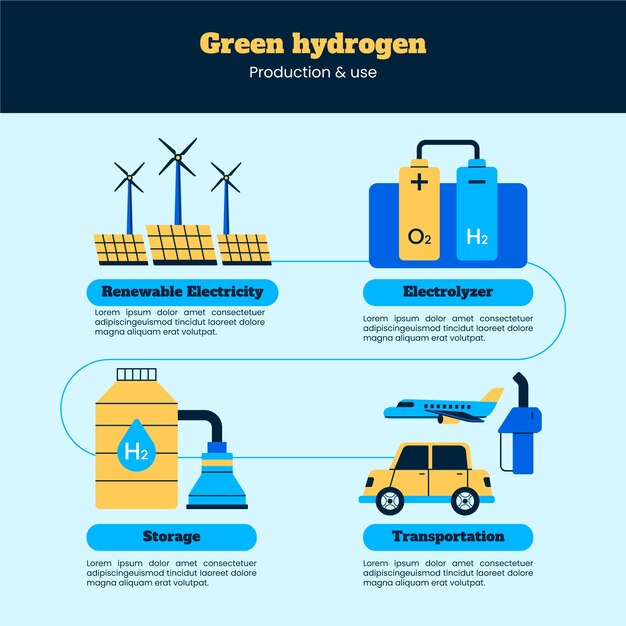 Infográfico de hidrogênio de design plano