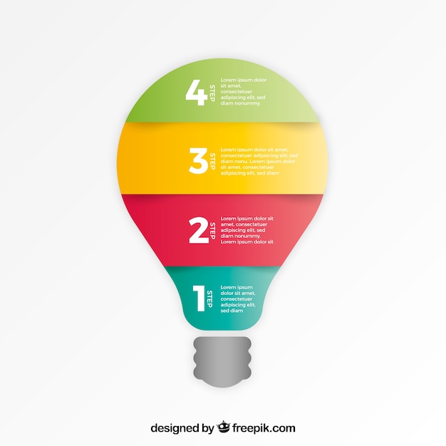 Infográfico de lâmpada colorida em estilo simples